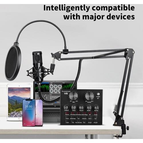 V8 Mobile Phone Sound Card Live Broadcast Equipment Full Package KTV Mixer Headset Microphone Webcast Bluetooth for PC Phone