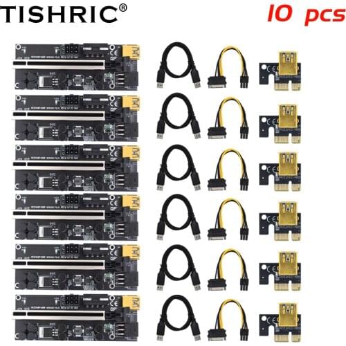 TISHRIC 10PCS 3 in 1 PCI PCIE Riser 009s Plus 6Pin PCI Express X16 VER009s PLUS Riser Card PCI Express Extension Card For Mining