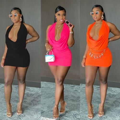 2021 Cross-border Fashion Womens Clothing: Amazon International Station Open Dress with Backless Heaping and Hanging Neck