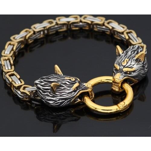 2021 Fashion Domineering New Nordic Wolf Head Emperor Chain Bracelet Stainless Steel Mens and Womens Jewelry Gifts