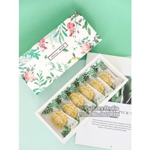 24*10*5cm green leaves Cookie Gift Paper Box, Macaron Chocolate Snacks box, Sweet Candy Packaging boxes 100pcs/lot