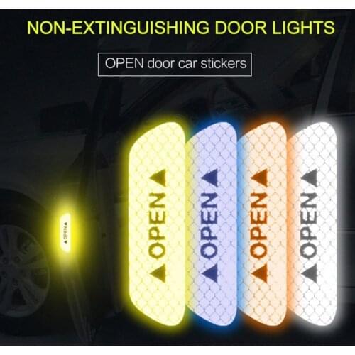 4Pcs OPEN Car Reflective Tape Warning Door Opening Tips Anti-collision Stickers