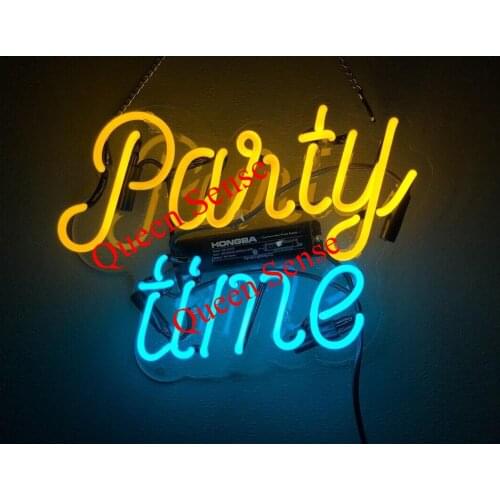 14“ Party Time Acrylic Custom Neon Light Lamp Sign Beer Bar Handmade Real Glass Decorate Home Wall Room Windows Tube Artwork