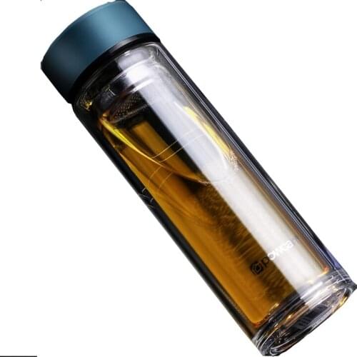 Large capacity double layer portable glass bottle Travel drinkware tea glass drinking bottle 304 stainless Steel Infuser Tumbler