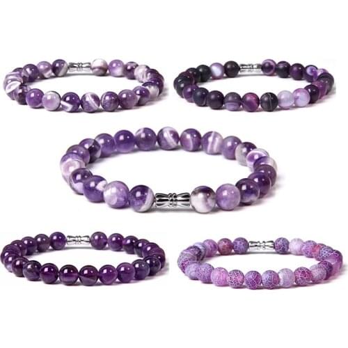 Natural purple stone beads bracelet smooth matte amethysts Kunzite agates for Women Men Crystal Quartz Bracelets Elastic lucky