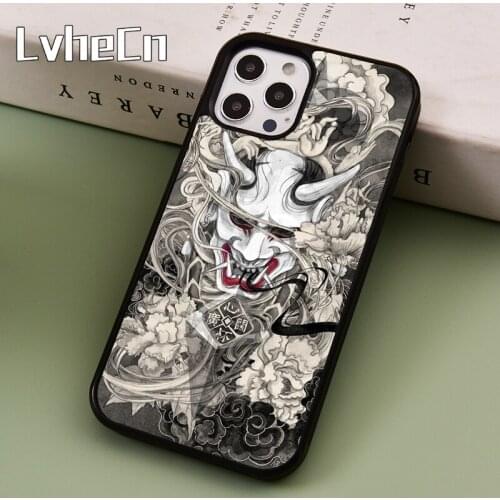 LvheCn Japanese Oni Hannya Demon Mask Phone Case Cover For iPhone 5 SE 2020 6s 7 8 Plus 11 12 Pro X XR XS Max Samsung S8 S9 S10