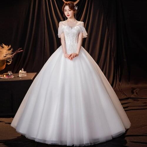 Cheap Chinese Plus Szie Wedding Dress With Sleeve lace pearls Wedding Gown Embroidery Sequins Princess Sipmple Bridal Dress