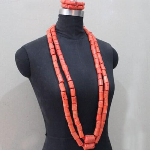 Dudo 13-20mm 40 Inches Men Jewelry Set Original Coral Beads Bridal Jewelry Set For African