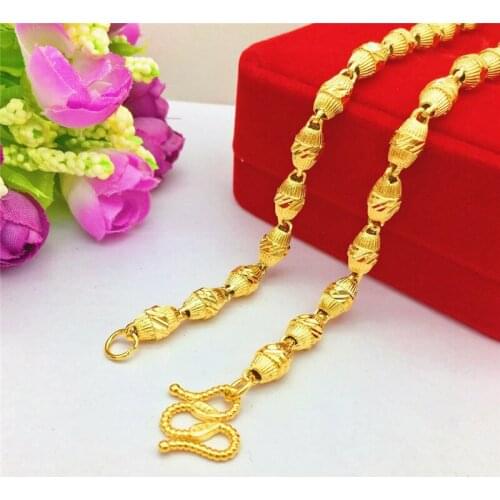 Geometric Olive Beadeds Chain Necklaces 18K Gold 3D Jewelry for Women Men Hiphop Party Anniversary Jewelry Birthday Gifts Male