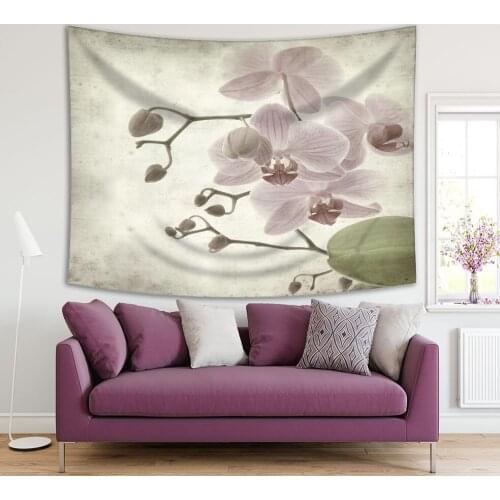 Tapestry Orchid Flowers Phalaenopsis Photo with Vintage Aged Effect Floral Art Printed Pink Green Gray