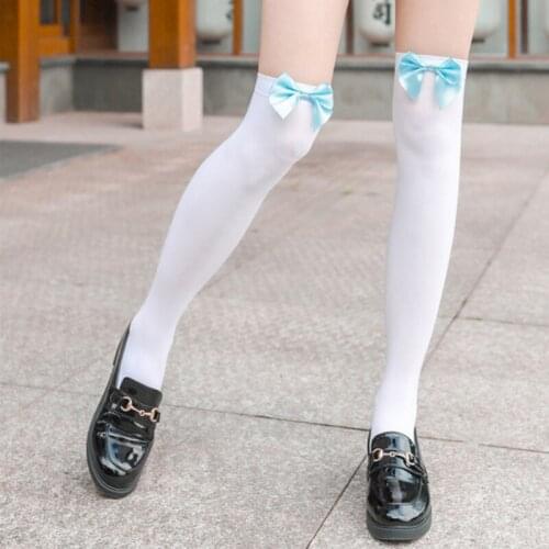 Bow Tie Nylon Stockings Women Japanese Fashion Knee High Socks Streetwear Lolita Girls White Stockings Summer JK Long Socks