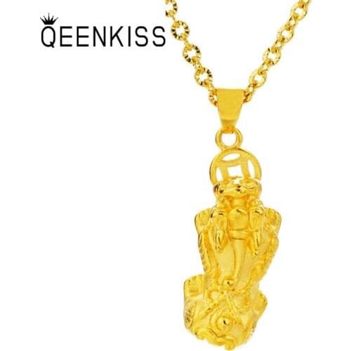 QEENKISS PT574 Fine Jewelry Wholesale Fashion Hot Woman Man Birthday Wedding Gift Vintage PIXIU 24KT Gold Pendant Charm NO CHAIN