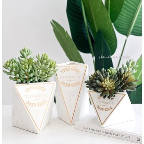 1pc Marbled Cearamic Vase Olive Branch Flower Vase Geometric Gold-plated Water Planting Container Home Decor Wedding Gift