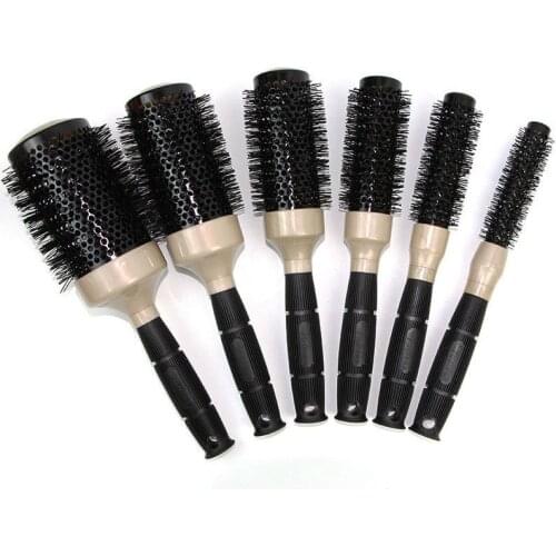 6size Ceramic Iron Hair Brush Anti-static High Temperature Resistant Round Barrel Comb Hairstyling Drying Curling Tool