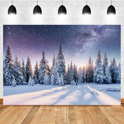Laeacco Winter Christmas Tree Forest Starry Sky Wonderful Landscape Backdrop Photographic Photo Background For Photo Studio