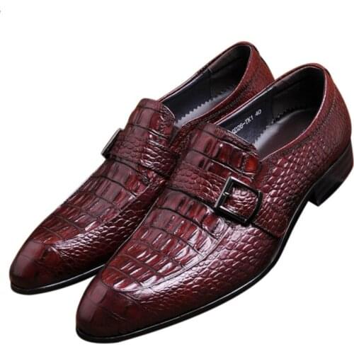 Crocodile Grain Summer Loafers Prom Dress Shoes Genuine Leather Causal Business Shoes Mens Wedding Groom Shoes With Buckle