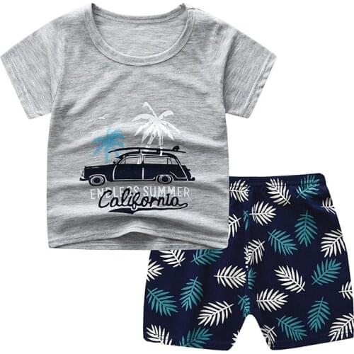 Fashion Boy Clothing Beach Baby Kids Clothes Suit Infant Kids Boy Girl Tops Tee Shirts 2 Piece Set Children Outfits Kids