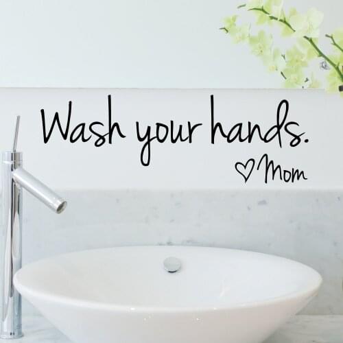 Wash Your Hands Mom Love Quote Wall Sticker Waterproof Removable Home Decoration Bedroom Wall Art Words Lettering Decor Sticker