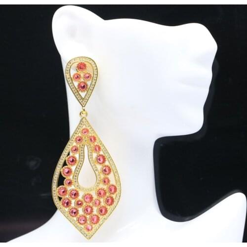 53x22mm New Statement Created Pink Tourmaline Cubic Zircon Gift For Sister Daily Wear Silver Earrings Wholesale Drop Shipping