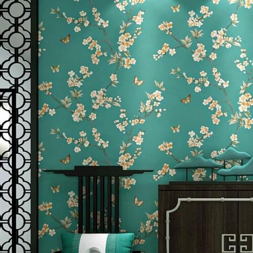 Chinese Style Pastoral Wallpaper 3D Classic Flowers PVC Wall Paper Living Room Bedroom Background Wall Covering Papel De Parede