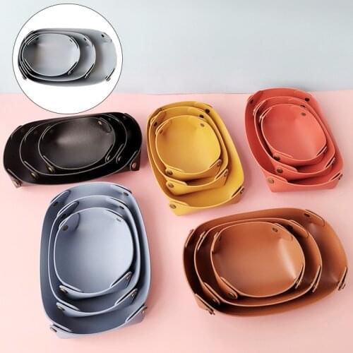 Desktop Storage Tray Leather Key Plate Home Decoration Key Wallet Plate Multicolor PU leather Folding Storage Boxes Jewelry Box