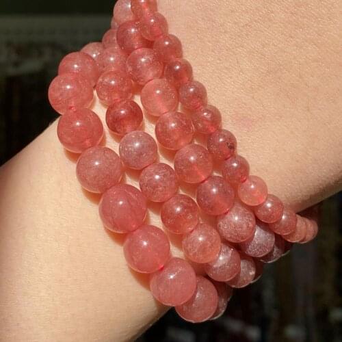 Natural Stone Strawberry Crystal Quartzs Chalcedony Jades Beads For Bracelets Jewelry Making Diy Handmade Accessories 6-10mm