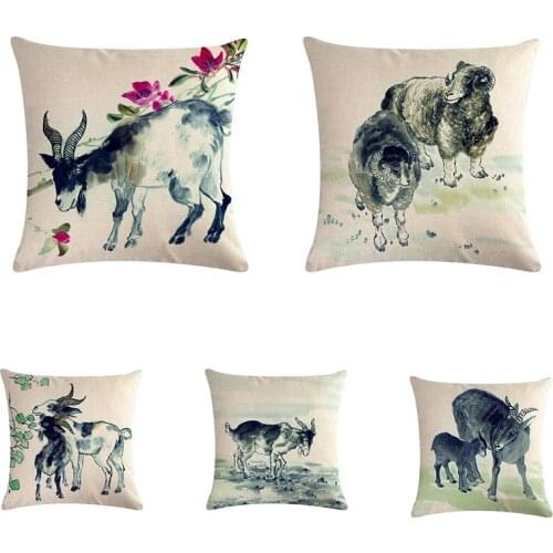 45x45cm Oil Painting Goat Pillowcase Cotton Linen Farm house Animal Sheep Throw Pillow Cover Home Decor Cushion Cover