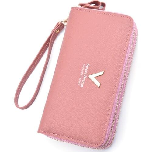 New Long Double Zipper Double Layer Large Capacity Womens Wallet Coin Purse Female Phone Bag Multi-card Bit Card Holder Purse