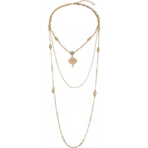 New Alloy Geometic Pendant Layer Necklaces For Women Crystal Metal Charms Multi Chains Necklace Fashion Jewelry Collar Colliers