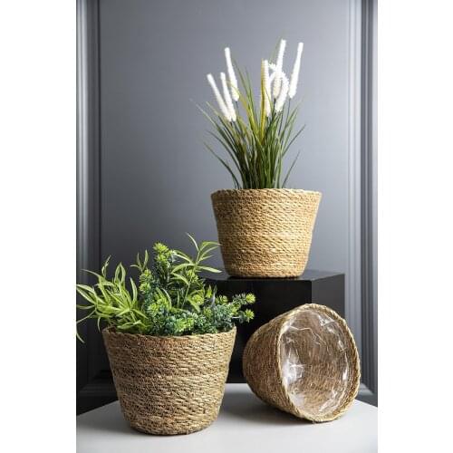 Wicker Basket 3 Pcs. Luxury Organizer Flower Pot Basket, Decorative Basket Home Decor Balcony Terrace Decorations Stylish Design