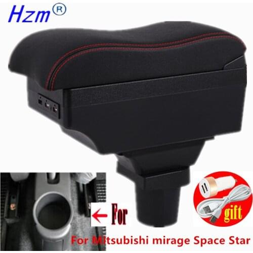 For Mitsubishi mirage Space Star Armrest box Interior special Retrofit parts Center Car Armrest box Center Storage box USB LED