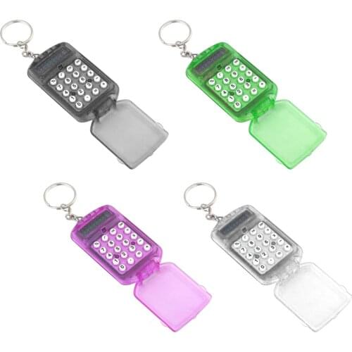 Portable Pocket Size Calculator Mini Calculator with Keychain 8 Digits Display Plastic Casing for School Supplies Random Color
