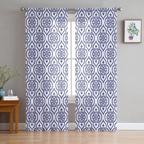 Youth Bedroom Sheer Curtains Modern Moroccan Blue Kitchen Study Curtains Living Room Holiday Decor Tulle Curtains