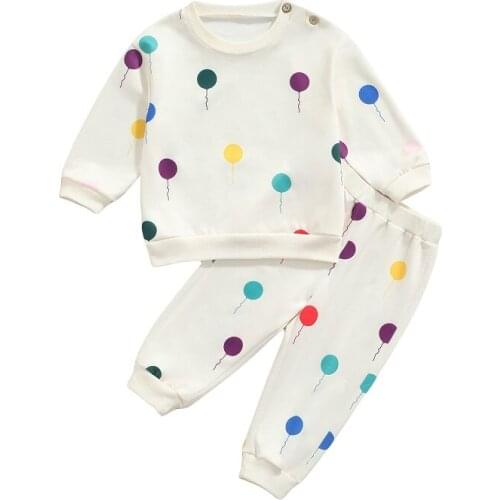 0-24M Newborn Baby Boy Girl Long Sleeve Balloon Print Pullover Tops Long Pant Trouser 2PCS Autumn Clothes Set