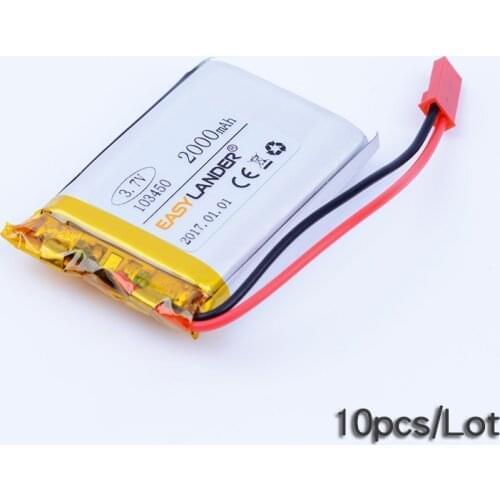 10pcs/Lot JST Connector 3.7V 2000mAh 103450 Rechargeable li-Polymer Li-ion Battery For GPS DVR cell phone speaker toyS plug