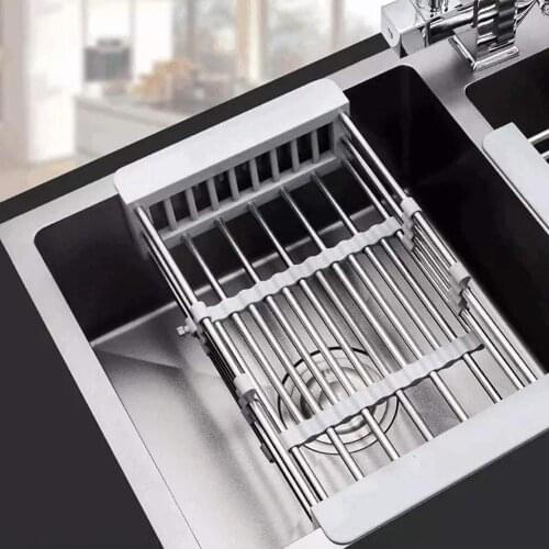 Stainless Steel Adjustable Dish Drying Rack Telescopic Filter Basket Kitchen Sink Organizer Drainage Rack Kitchen Tool Supplies