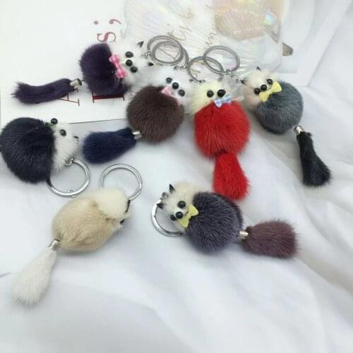 Mink fur fox bag doll plush ball cartoon cute mouse car key pendant bag ornaments