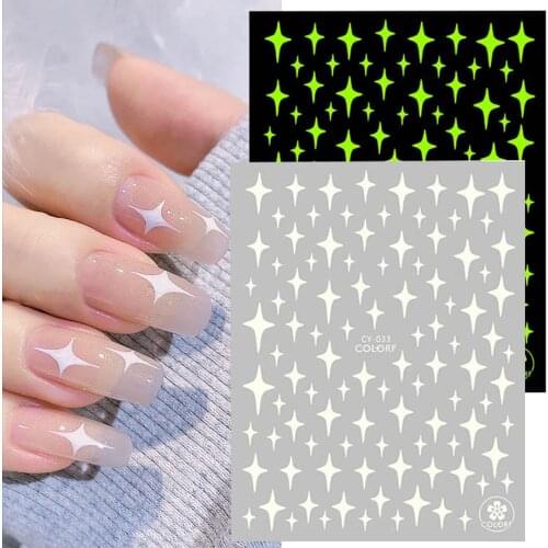 Luminous Effect 3D Nail Polish Sticker Flame Butterfly Rose Star Nail Art Glitter Decal Glowing in Dark Slider Decor CHCY028-036