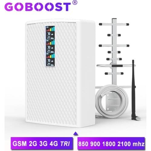 GOBOOST signal booster tri-band gsm 2g 3g 4g cellular amplifier 4g mobile phone 850 gsm repeater 900 1800 2100 antenna kit NEW
