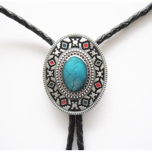 Western Southwest Cross Knot Oval Bolo Tie Leather Necklace Neck Tie also Stock in US