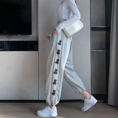 WYWM Gray Black Jogger Streetwear Sweatpants Women New Baggy Pants Women Fashion Sports Pants Casual Harem Side Print Trousers