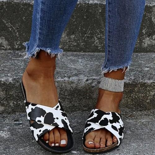 Women Fashion Summer Casual Slippers Ladies PU Leather Slipper Soft Bottom Indoor Flat Shoes Womens Tied Shoe Female Footwear