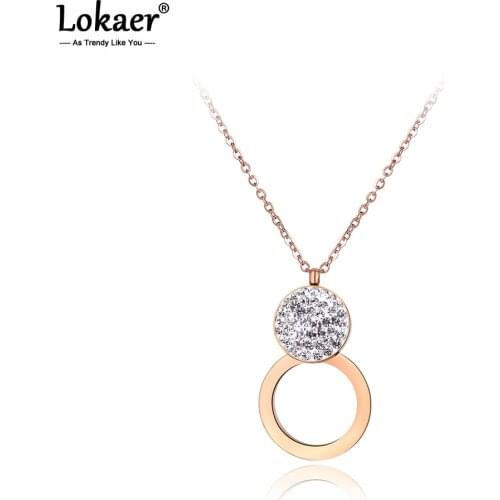 Lokaer Classic Pave Setting Rhinestone Double Circle Chokers Necklace For Women Stainless Steel Wedding Necklace Jewelry N18048