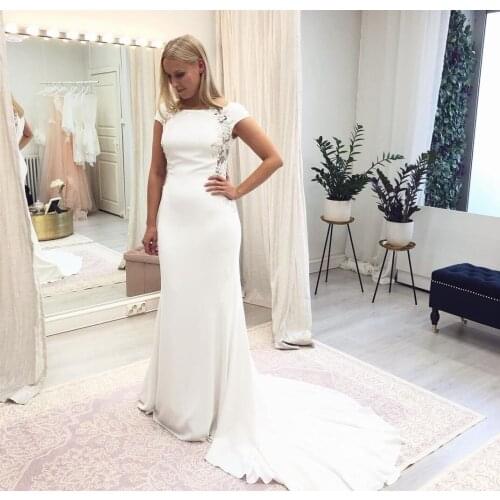 Elegant Wedding Dress Mermaid 2021 Simple Vintage Short Sleeve Bride Dresses Robe De Mariee Bridal Gown For Women Plus Size New