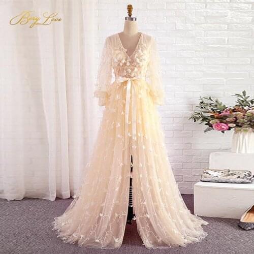 Berylove A Line Long Evening Dresses Applique Party Dress Formal Party Dresses V Neck Elegant Prom Slit Gown Celebrity Dresses