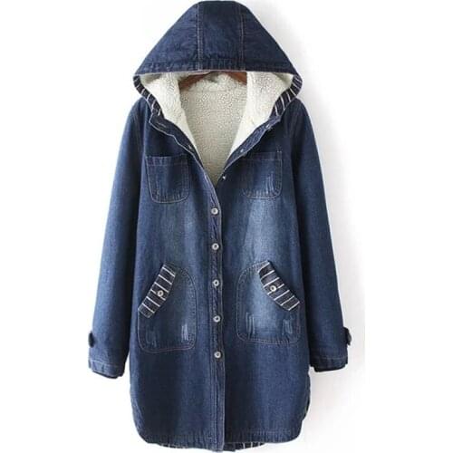 Winter Jackets For Women 2021 Fashion Thicken Warm Denim Jacket Coat Womens Long Hooded Denim Coats Female Casual Loose Overcoat