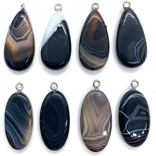 Natural Stone Pendant Drop-shaped Black Striped Agate Pendant Spot Wholesale DIY Handmade Necklace Earrings Jewelry Accessories