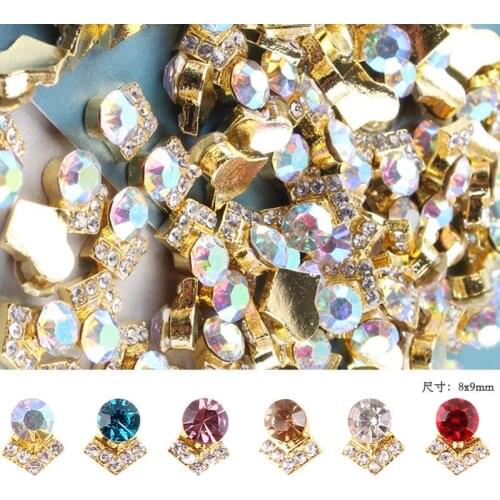 10pc Alloy Nail Art V shape Alloy Metal With Rhinestone Nail Art Decoration Accessories DIY Crystal Rhinestone Nail Charms 8*9mm