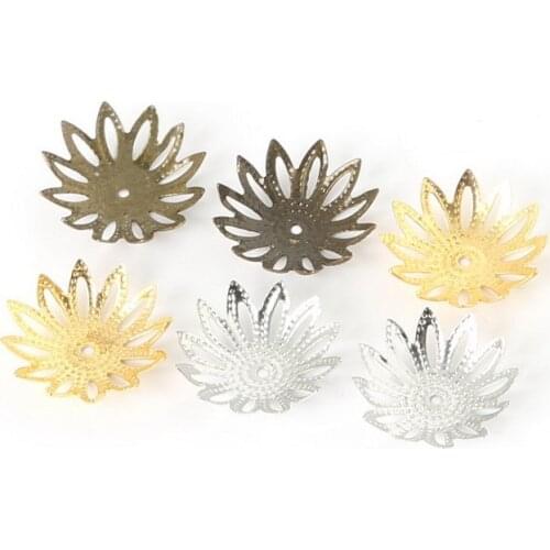 100pcs 3x17mm Hollow Filigree Flower Cup Metal Charms Bead Caps End Caps Loose Spacer for DIY Necklace Jewelry Making Materials