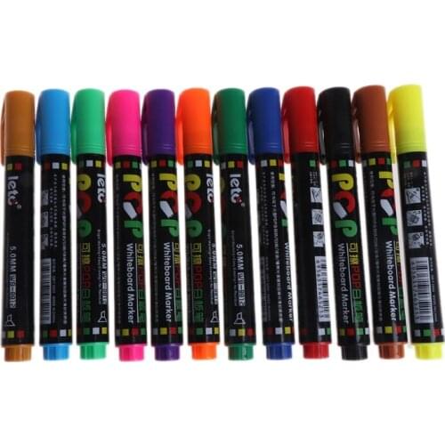 12 Color Whiteboard Marker Erasable Paper Glass Dry Erasing 5mm Writting Pen U4LD